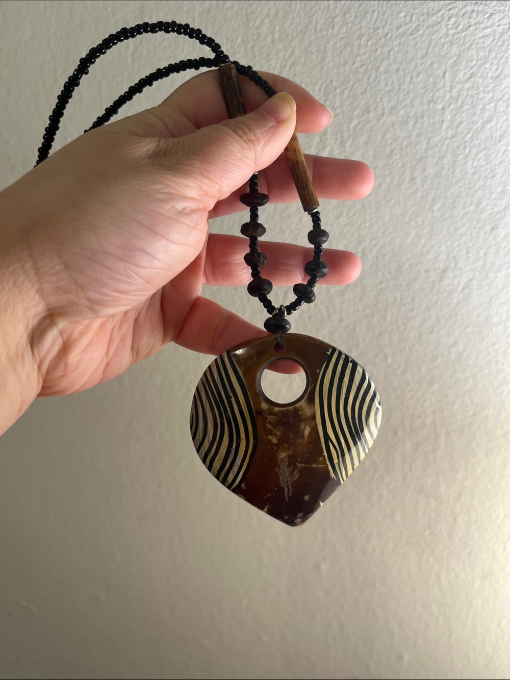 Handmade Boho Resin Pendant Necklace in Brown and Black